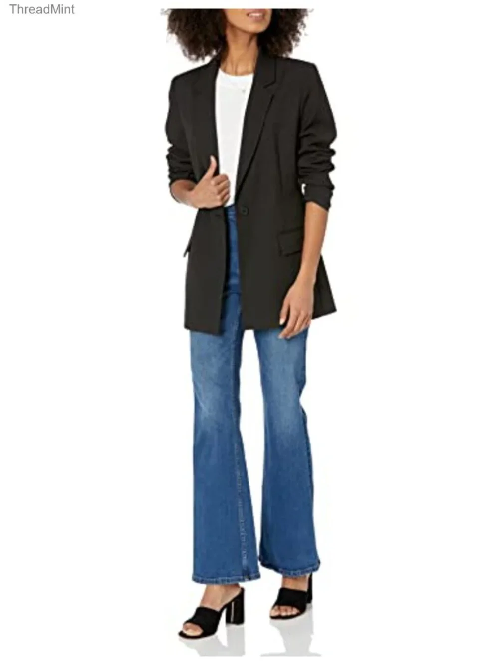 Women's Longline Linen Blazer Single Button Notched Collar